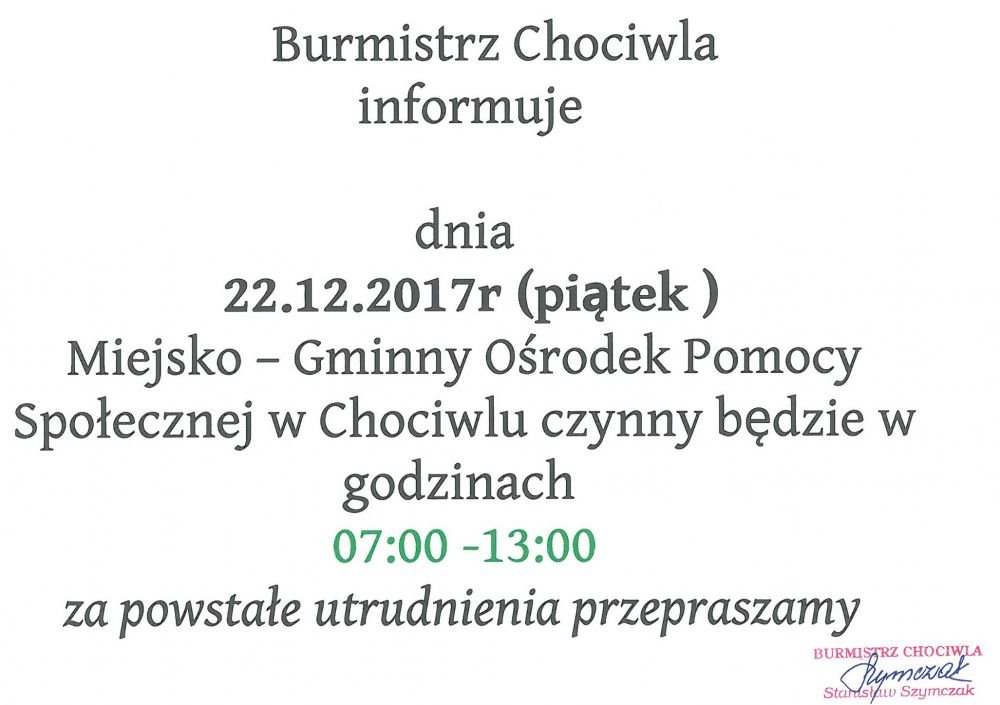 Godziny pracy M-GOPS w dniu 22.12.2017