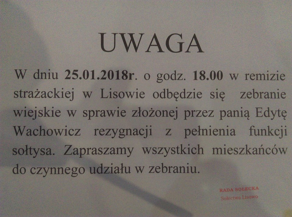 Ogłoszenie dla mieszkańców Lisowa