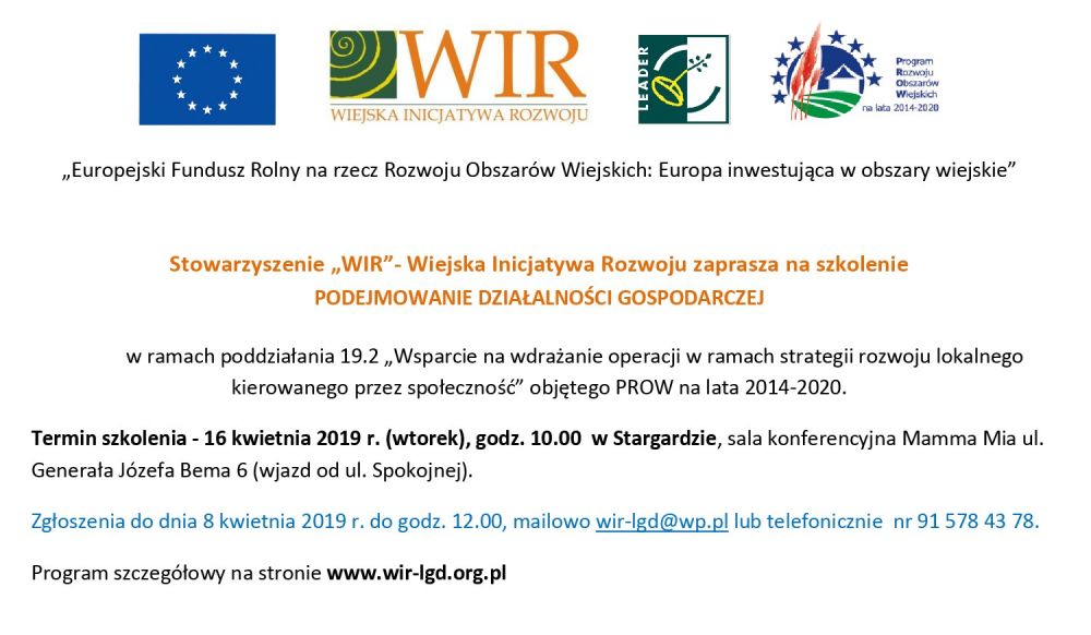 "Podejmowanie działalności gospodarczej" - szkolenie