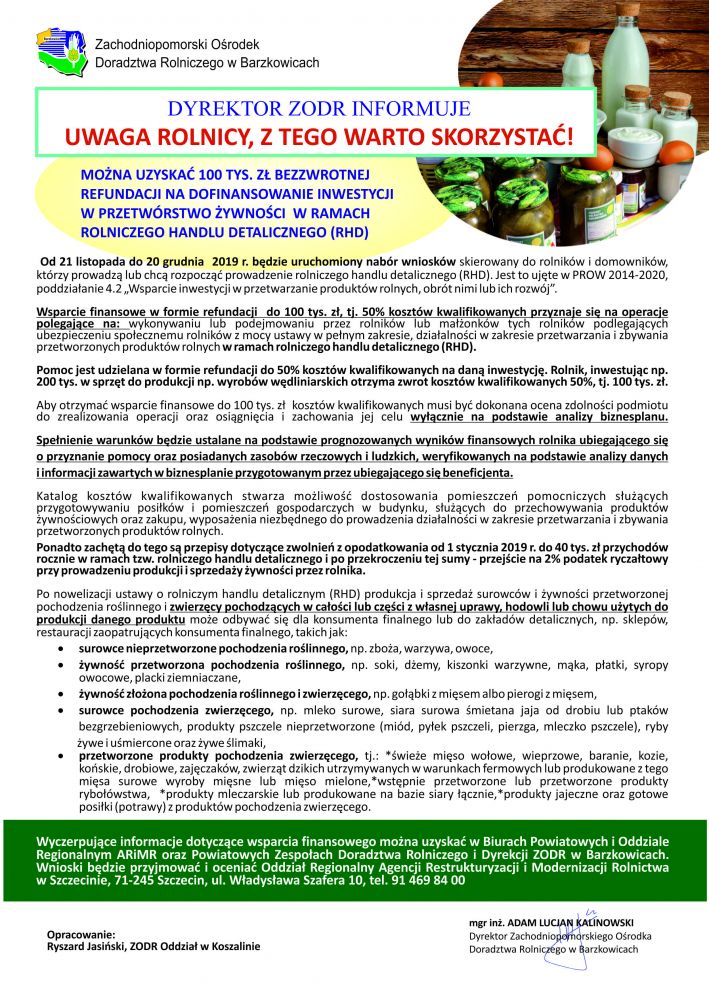 Dofinansowanie do rolniczego handlu detalicznego