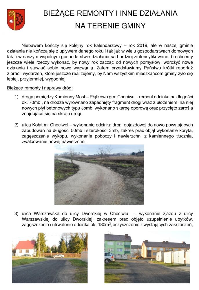 Bieżące remonty i inne działania na terenie gminy