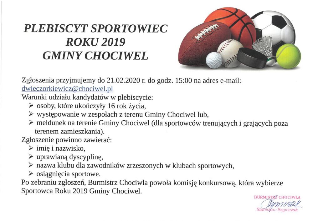 Plebiscyt Sportowiec Roku 2019 Gminy Chociwel 