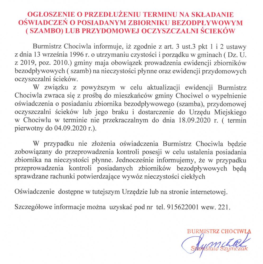 Składanie oświadczeń o posiadanym zbiorniku bezodpływowym lub przydomowej oczyszczalni ścieków