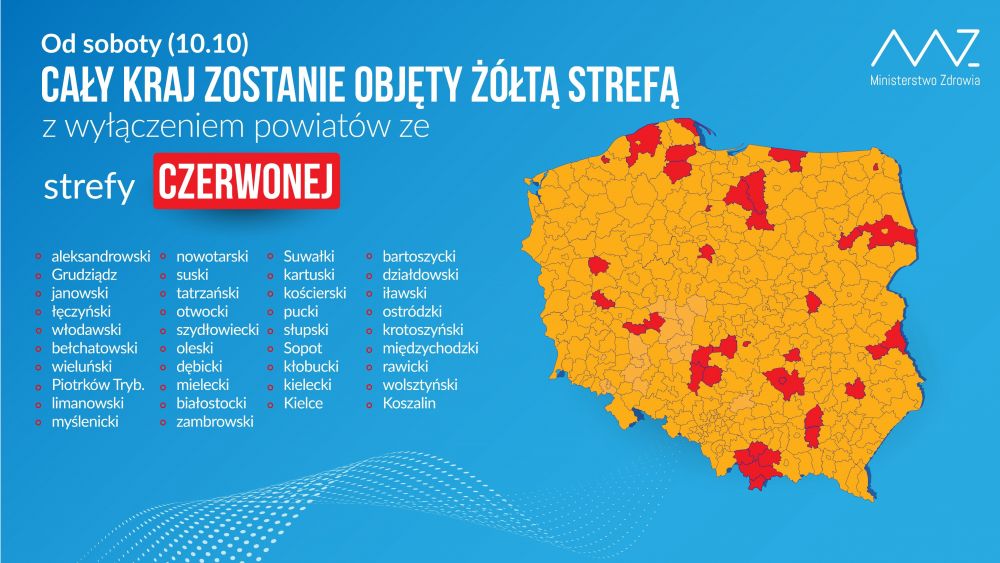 Od 10 października żółta strefa w całym kraju!