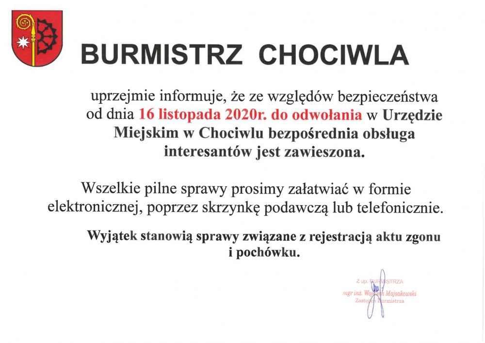 Urząd Miejski w Chociwlu - brak obsługi interasantów