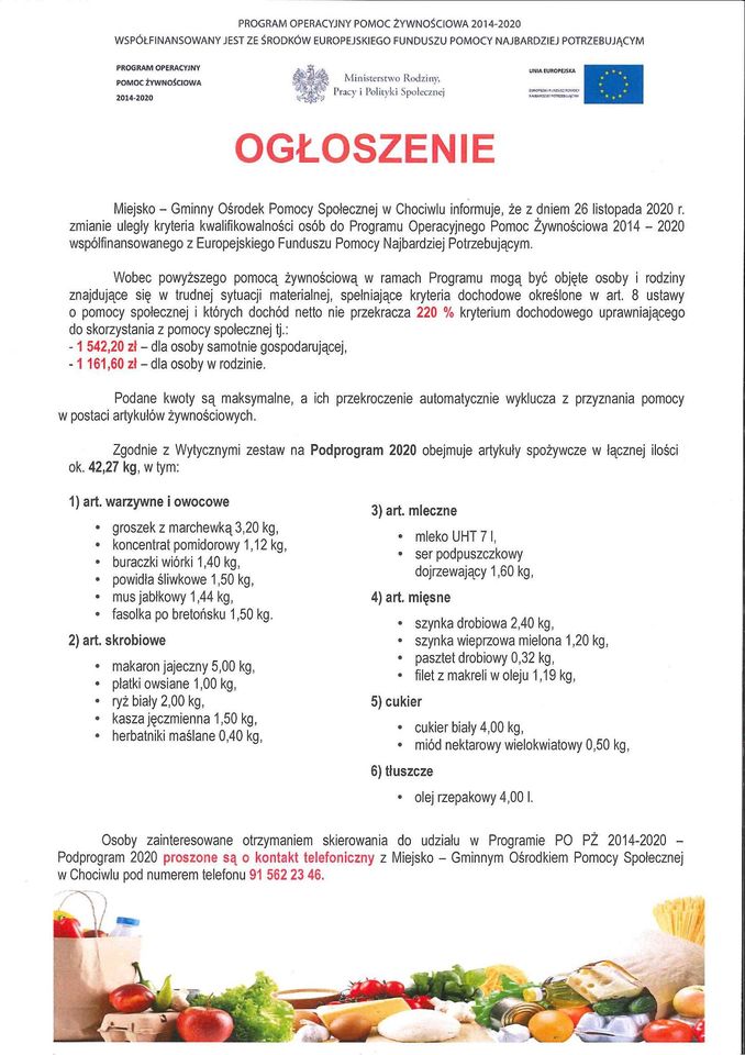 Zmiany w Programie Operacyjnym Pomoc Żytwnościowa 2014-2020