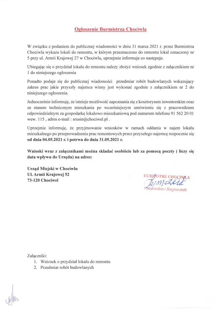 Ogłoszenie o lokalu przeznaczonym do remontu