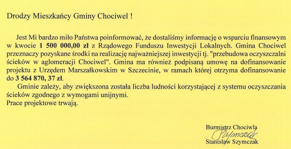 1 500 000,00 zł dla Gminy Chociwel