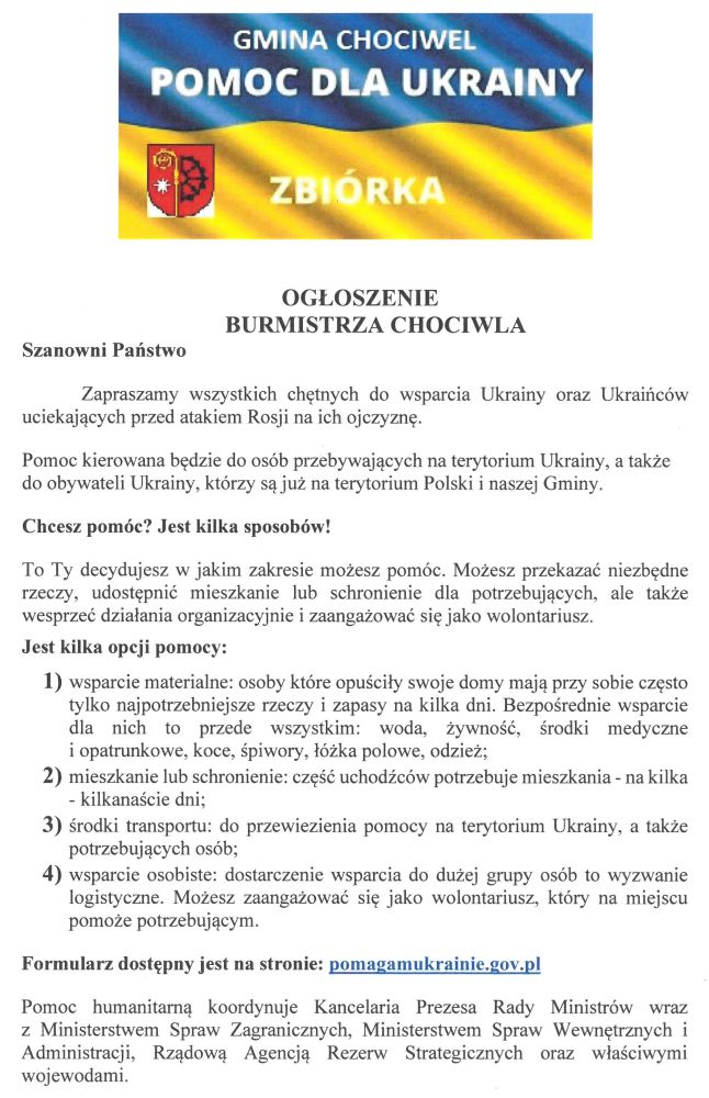Gmina Chociwel Pomaga Ukrainie