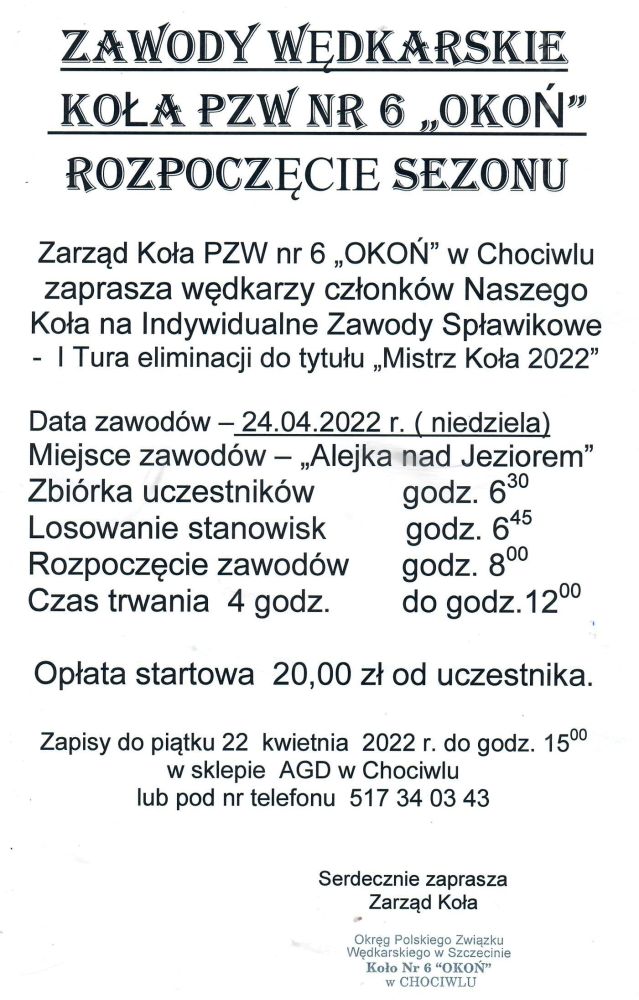 Zaproszenie na zawody wędkarskie