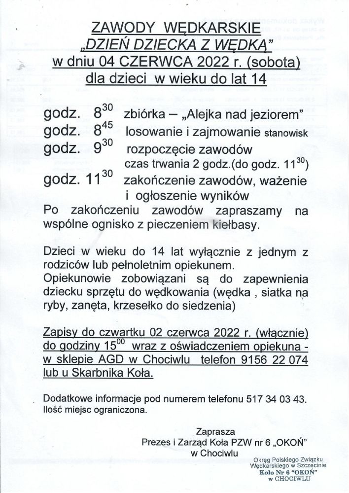 Zawody wędkarskie - „Dzień Dziecka z wędką "