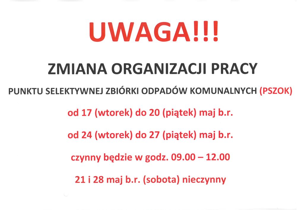 Zmiany otwarcia PSZOK