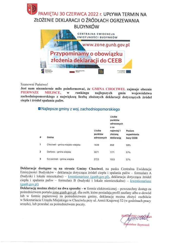 Pamiętaj złóż deklarację o źródłach ogrzewania budynków!