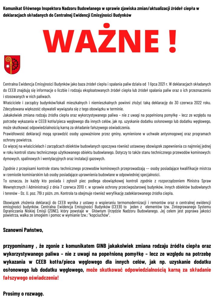 Komunikat Głównego Inspektora Nadzoru Budowlanego