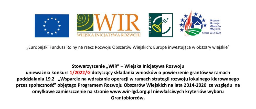Unieważnienie konkursu nr 1/2022/G