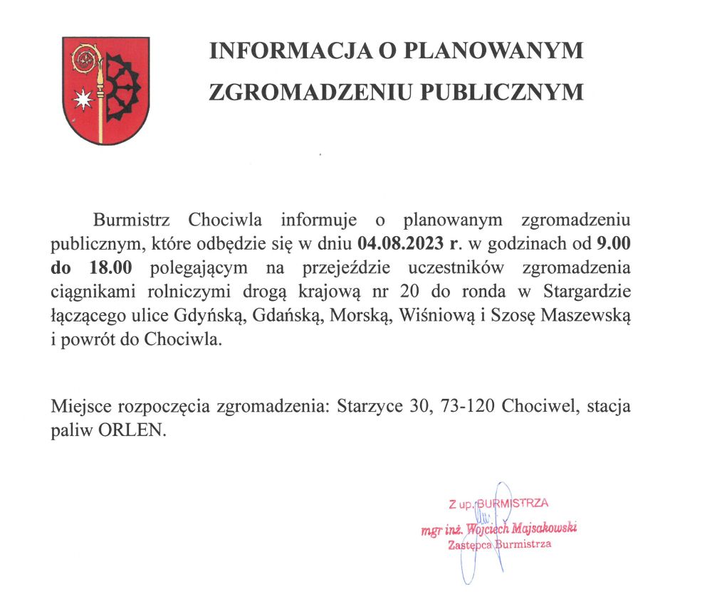 Informacja o planowanym zgromadzeniu publicznym