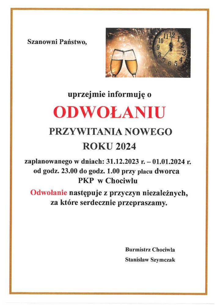 Odwołanie przywitania Nowego Roku