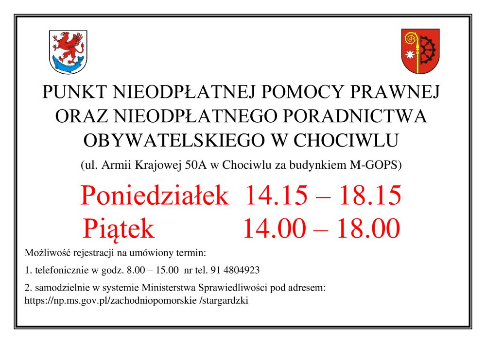 Punkt Nieodpłatnej Pomocy Prawnej w Chociwlu