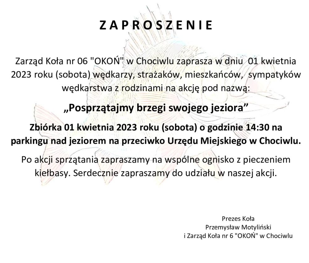 „Posprzątajmy brzegi swojego jeziora” - zaproszenie