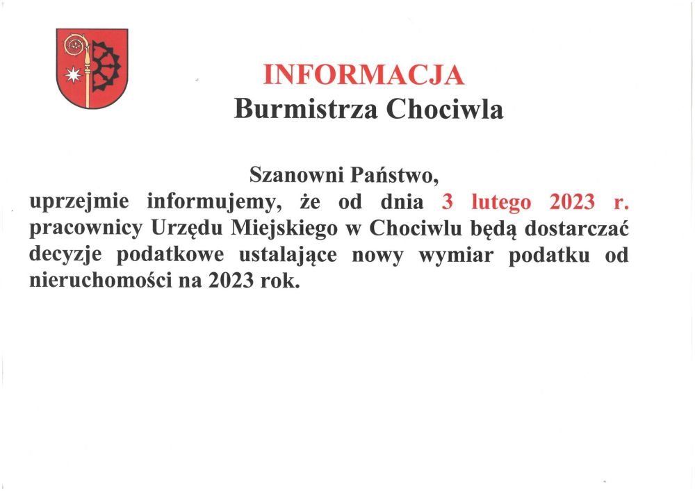 Informacja Burmistrza Chociwla