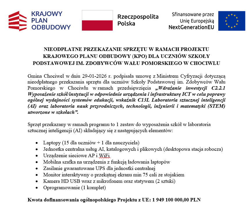 Nieodpłatne przekazanie sprżetu w ramach KPO dla ZPO