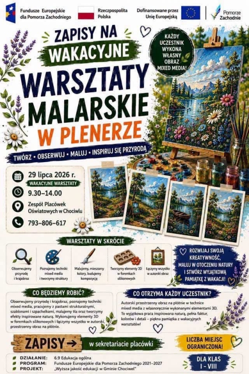 Podsumowanie wakacyjnych warsztatów malarskich w plenerze 